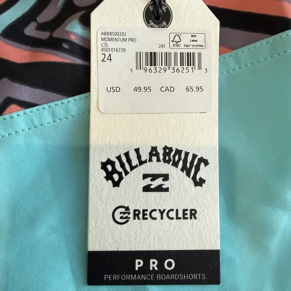 Billabong Boardshorts Kids Size 24 Aqua Blue New‎ Momentum Pro Recycler Stretch